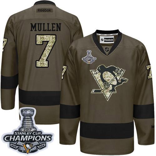 Penguins #7 Joe Mullen Green Salute to Service Stanley Cup Finals Champions Stitched NHL Jersey